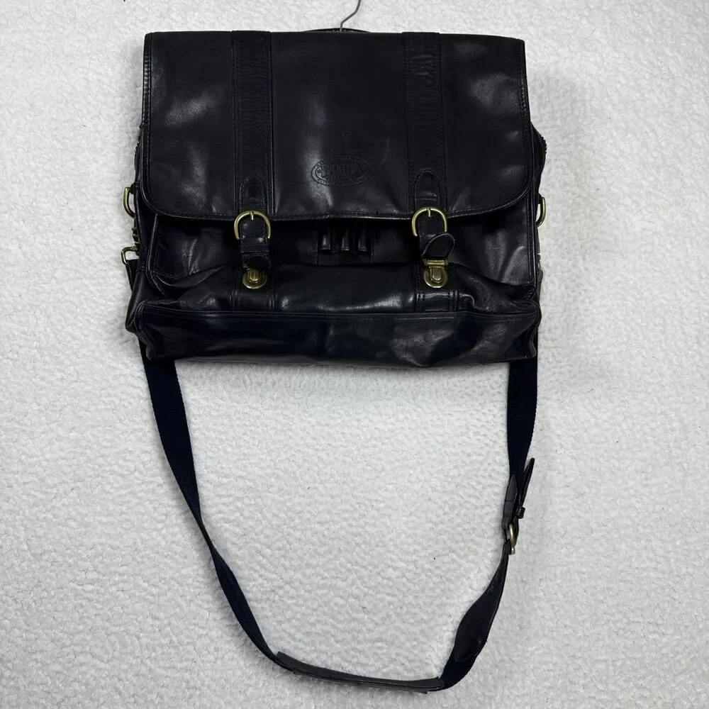 (B7) Tumi Dakota Briefcase Mens Large Black Leather Satchel Messenger Bag